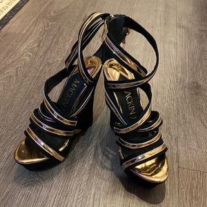 Black & Gold Strappy Wedges
